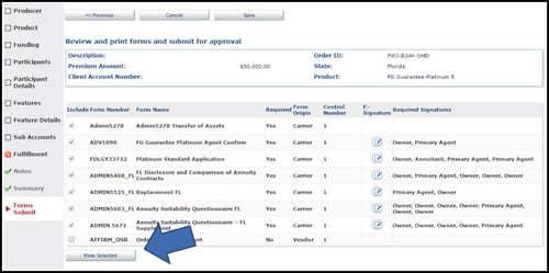 Forms submit screen with arrow pointing to button