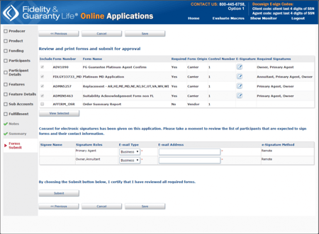 Screenshot of forms submit screen